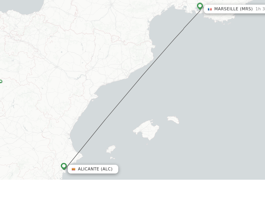 Flights from Alicante to Marseille route map