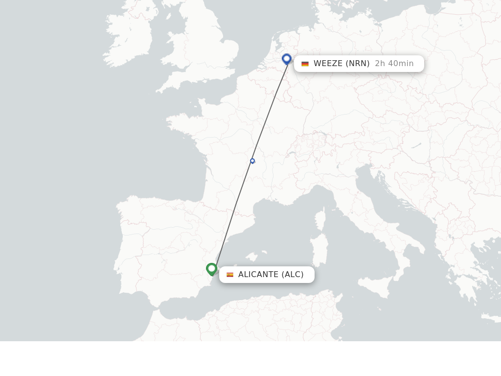 Flights from Weeze to Alicante route map