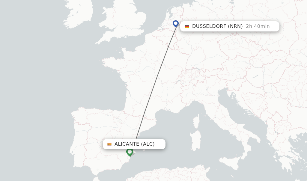 Flights from Alicante to Dusseldorf route map