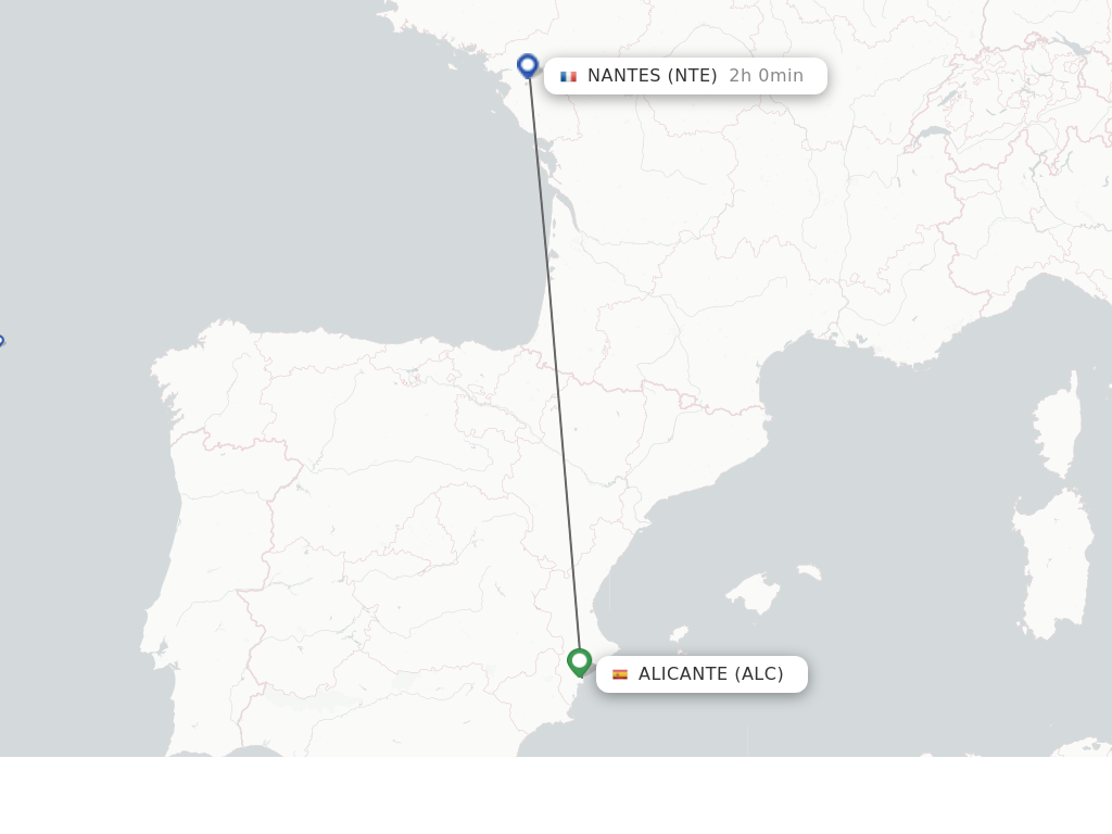 Flights from Alicante to Nantes route map