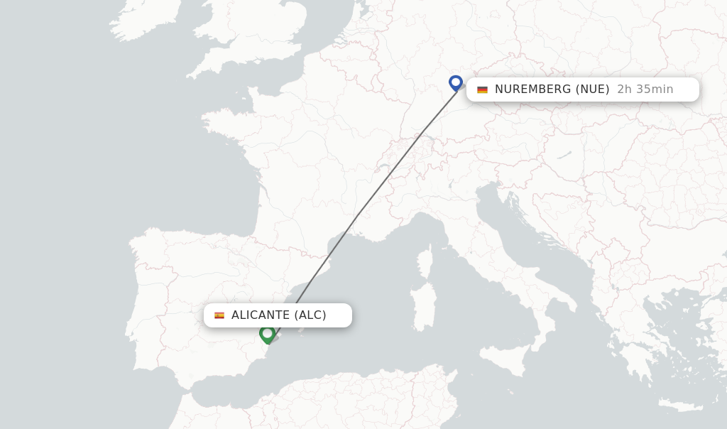 Flights from Alicante to Nuremberg route map