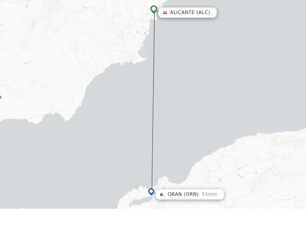 Flights from Alicante to Oran route map