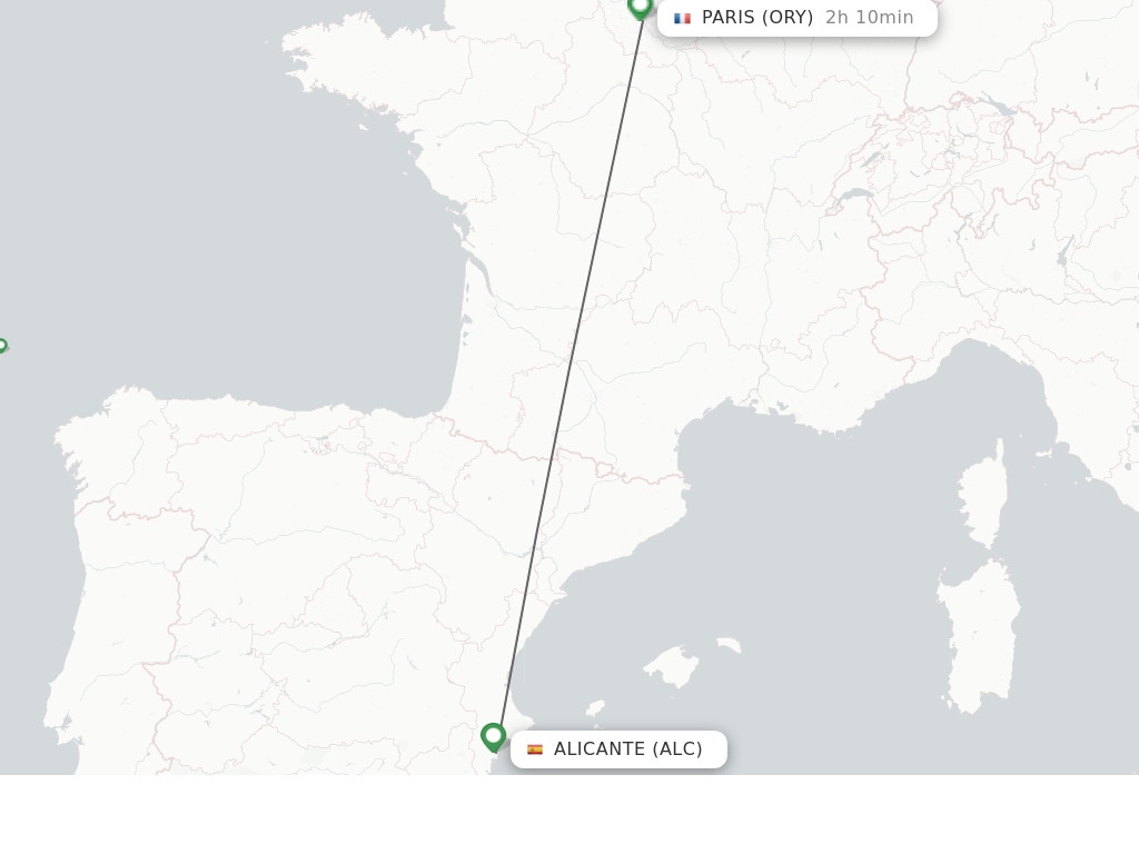 Flights from Alicante to Paris route map