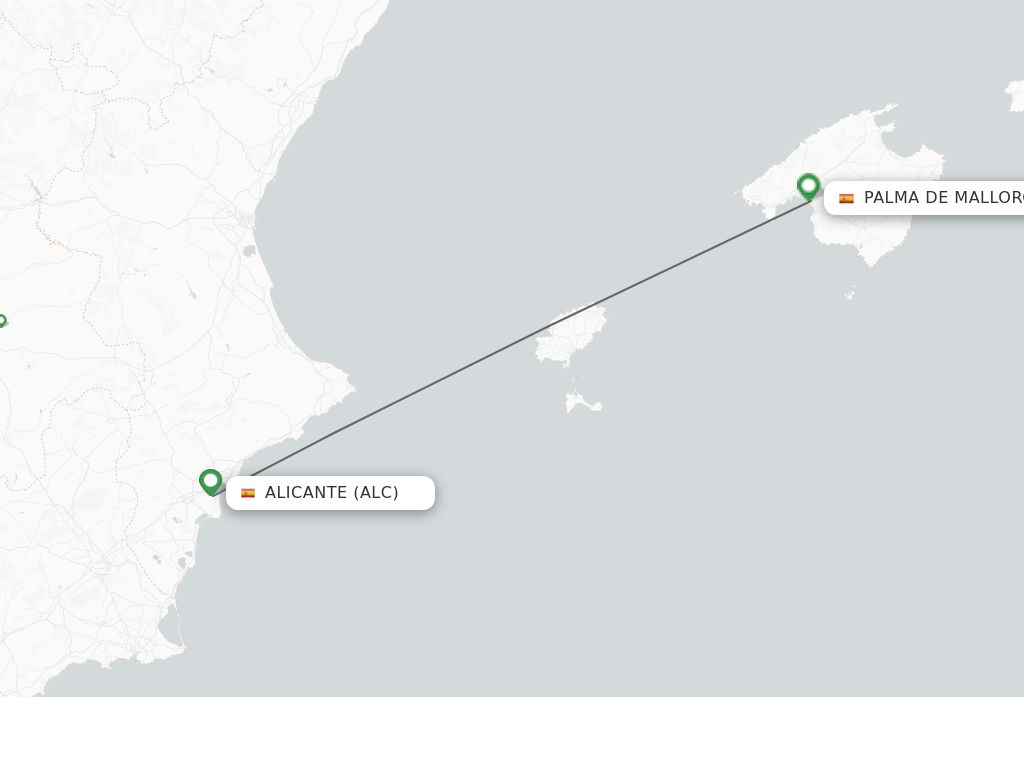 Flights from Alicante to Palma De Mallorca route map
