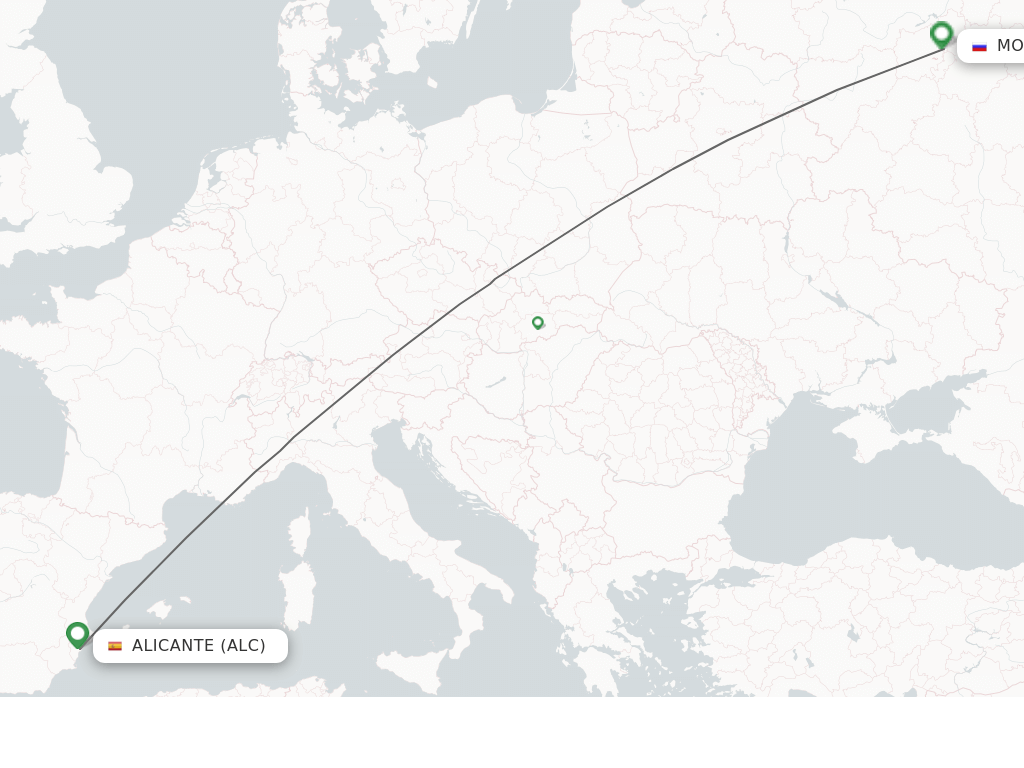 Flights from Alicante to Moscow route map