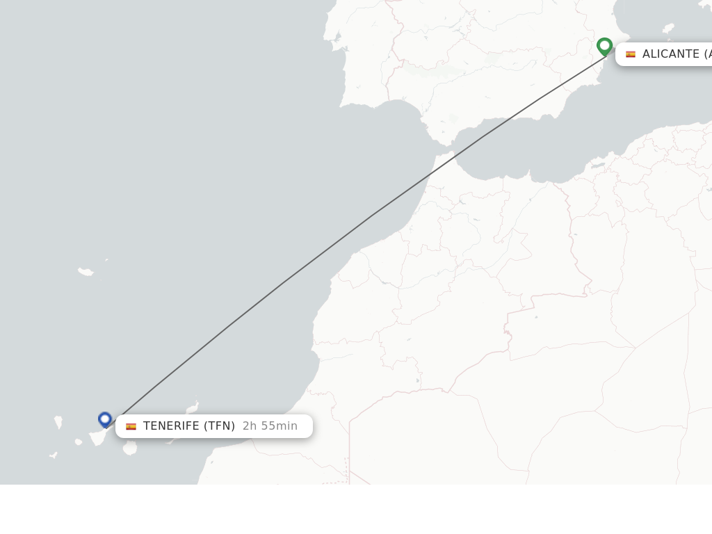 Flights from Tenerife to Alicante route map