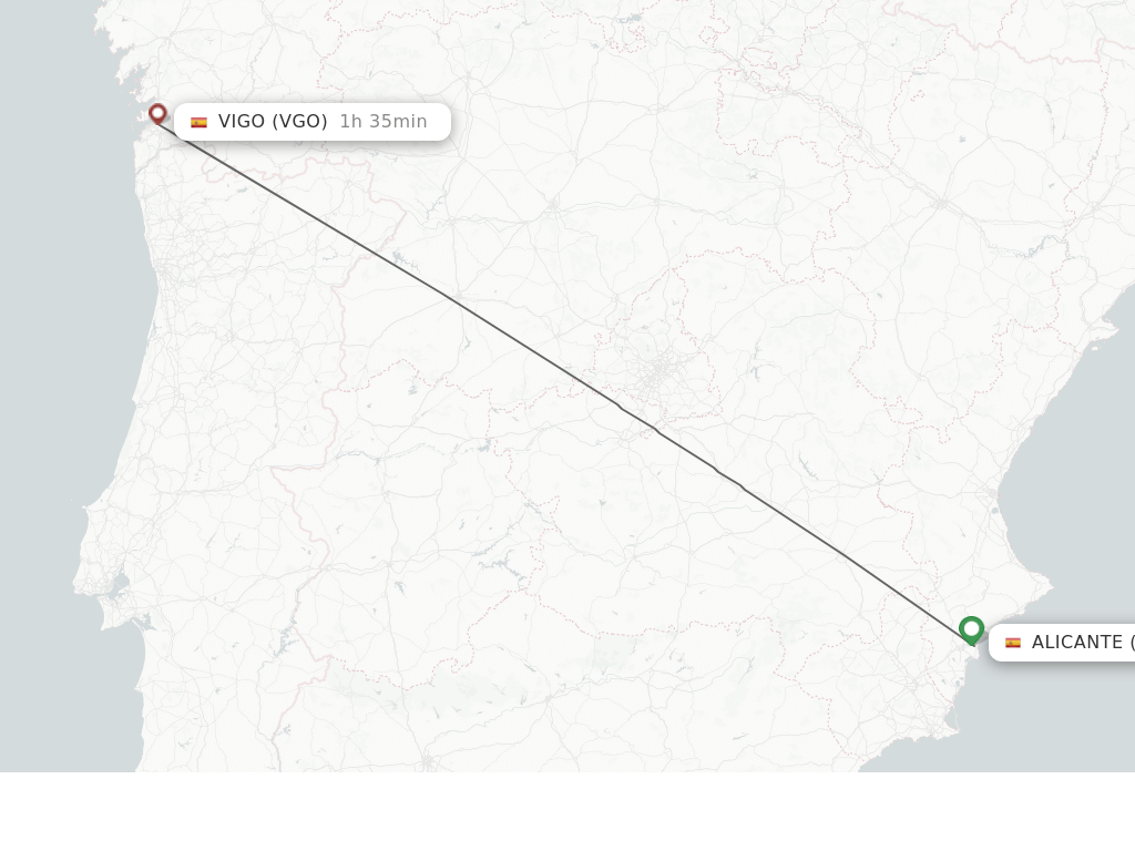 Flights from Vigo to Alicante route map