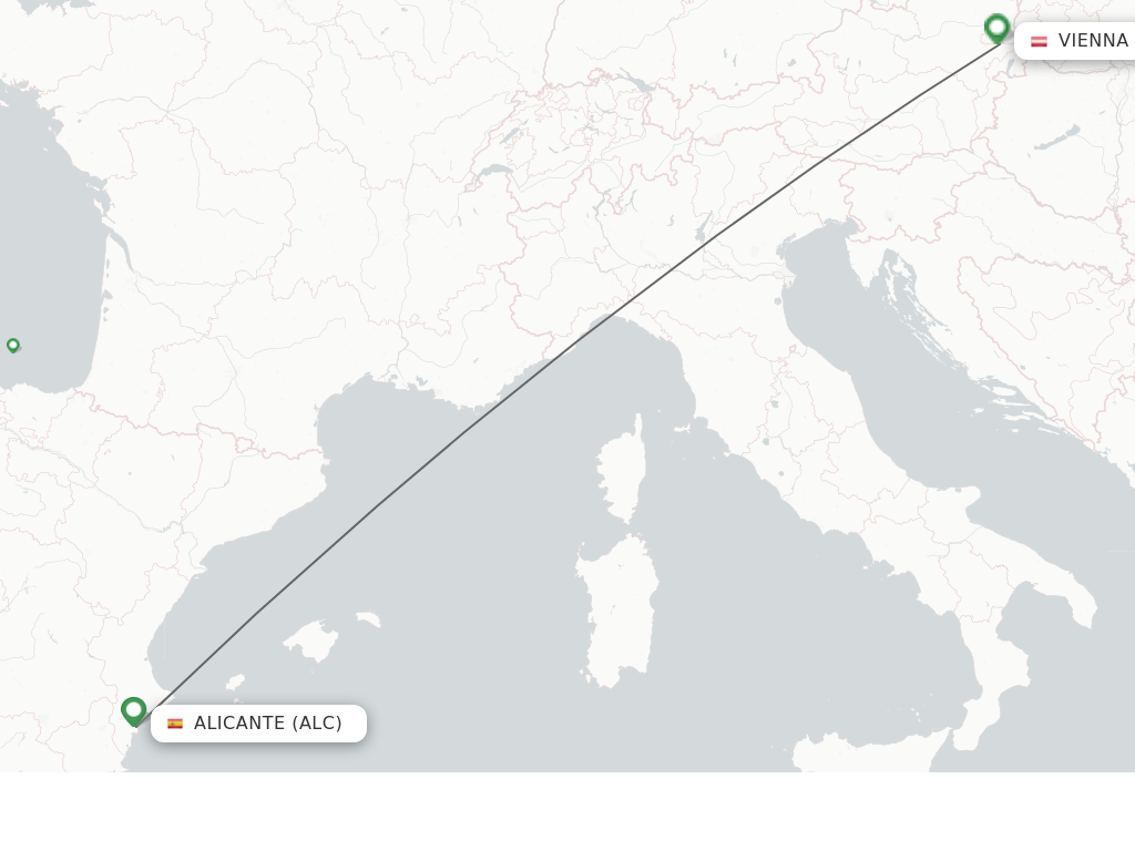 Flights from Alicante to Vienna route map