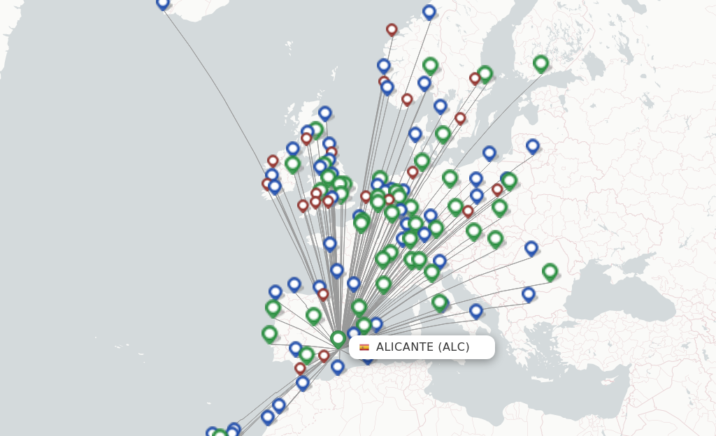 Flights from Alicante to Saint Petersburg route map