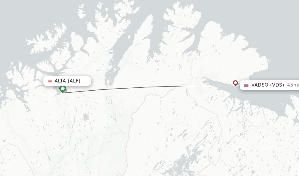 Flights from Alta to Vadso route map