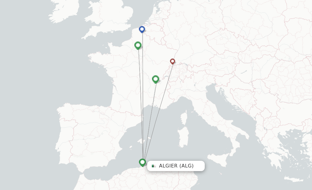 Route map with flights from Algier with ASL Airlines France