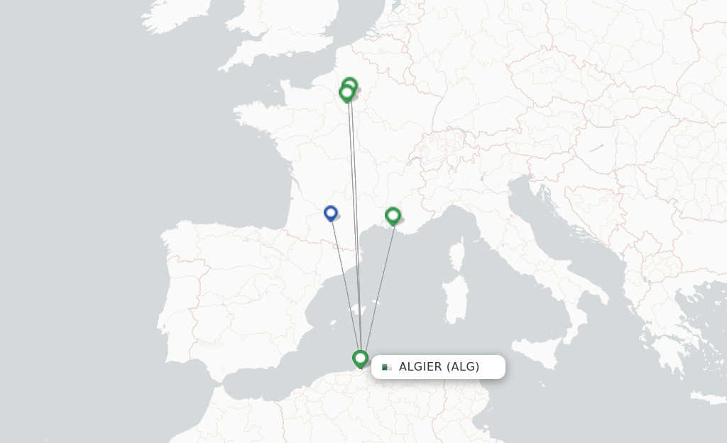Route map with flights from Algier with Air France