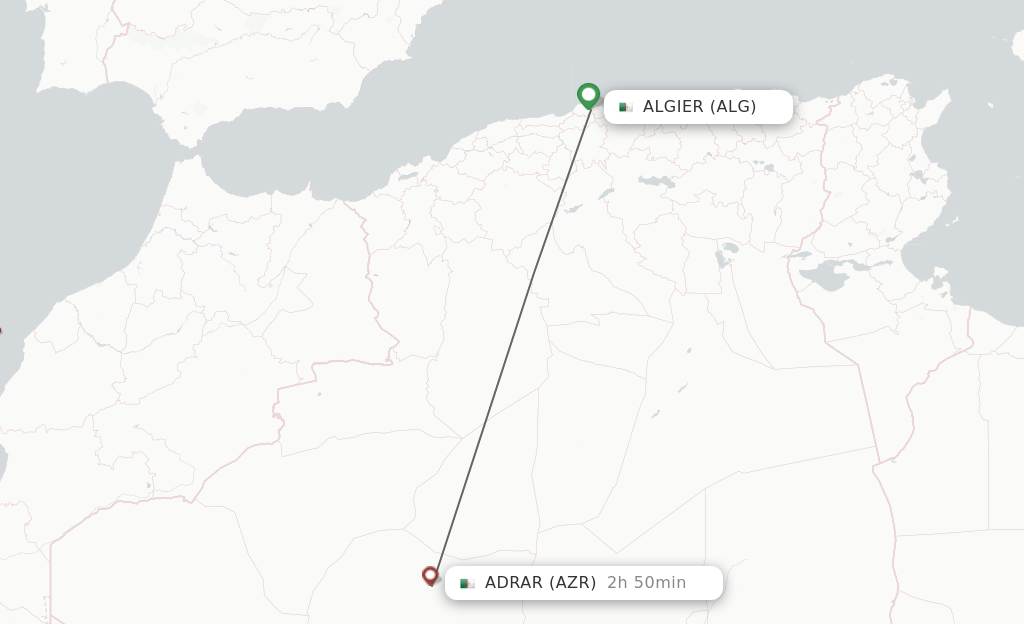 Flights from Algier to Adrar route map