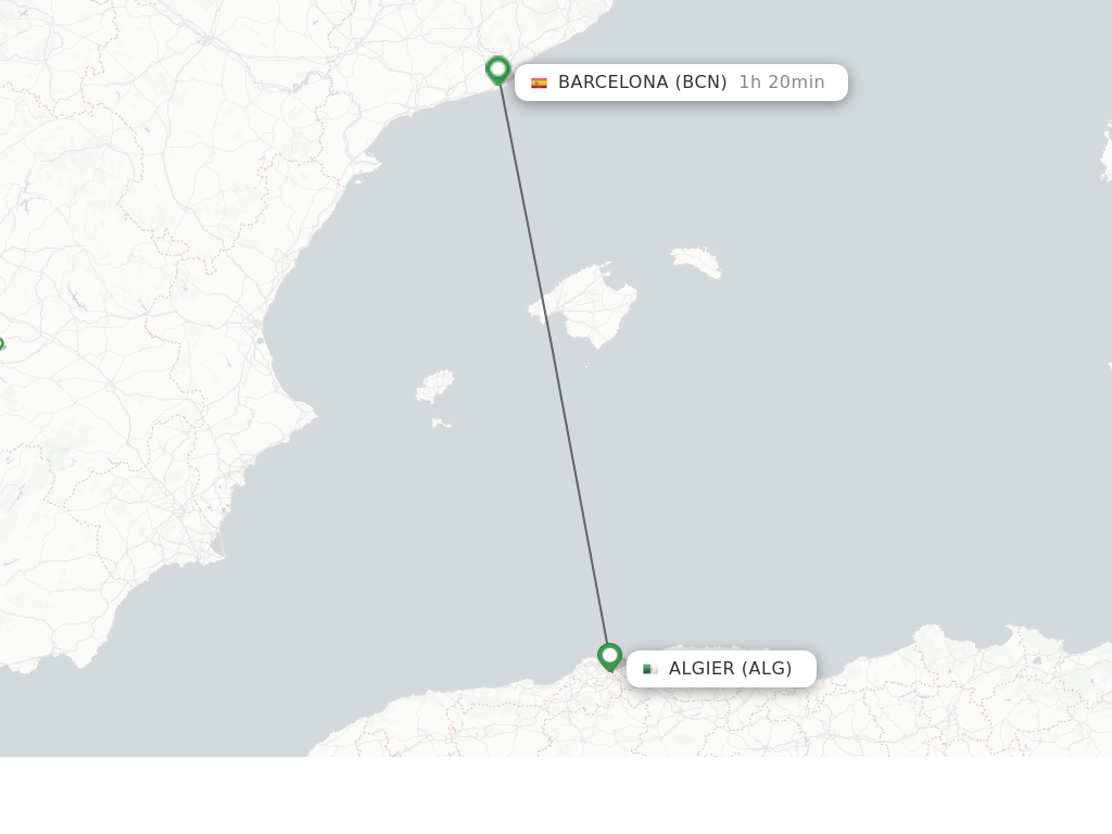 Flights from Algier to Barcelona route map