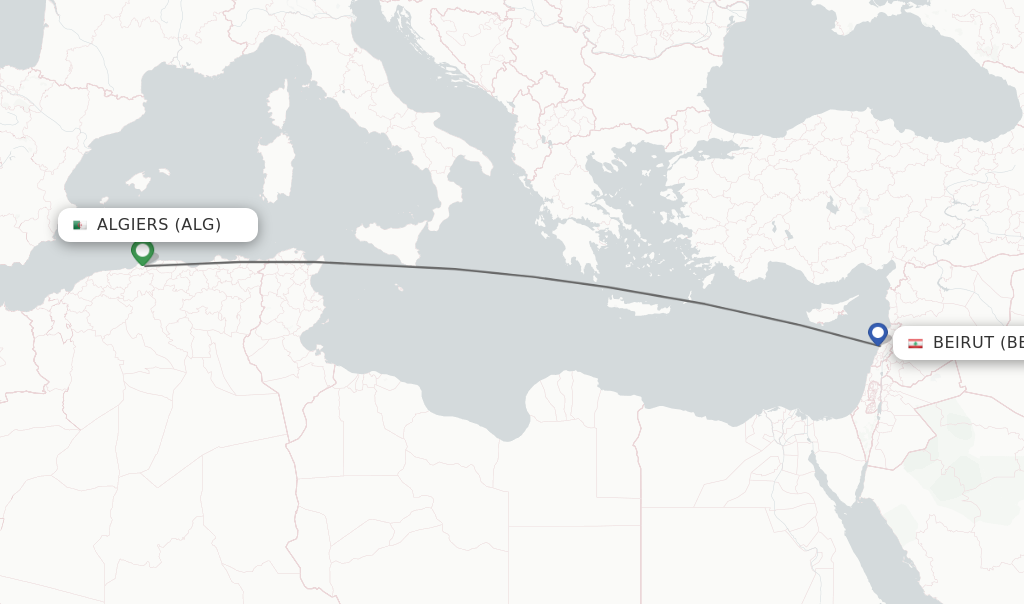 Flights from Algiers to Beirut route map