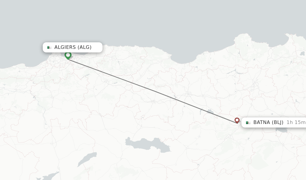 Flights from Algiers to Batna route map