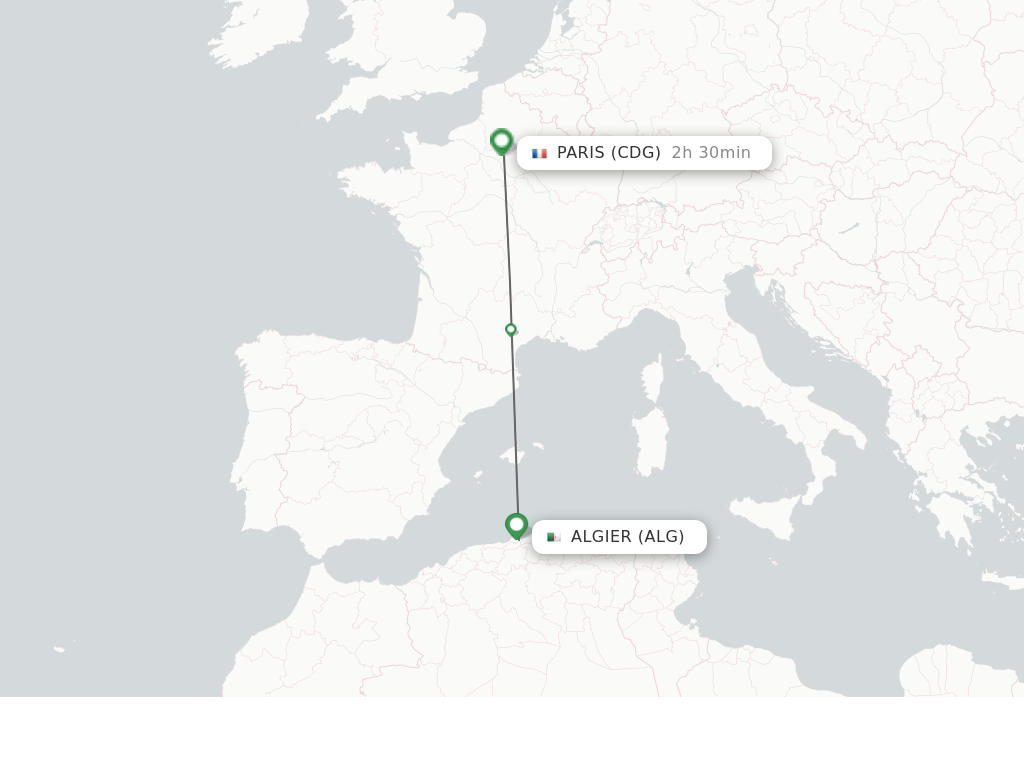 Flights from Algier to Paris route map
