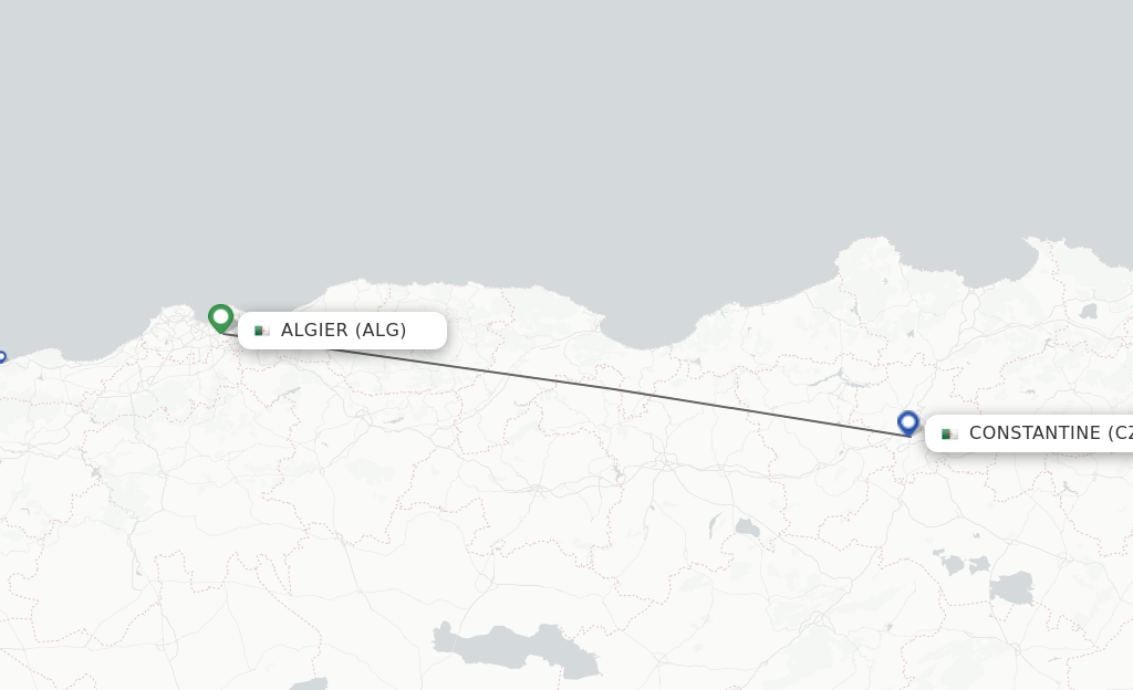 Flights from Algiers to Constantine route map