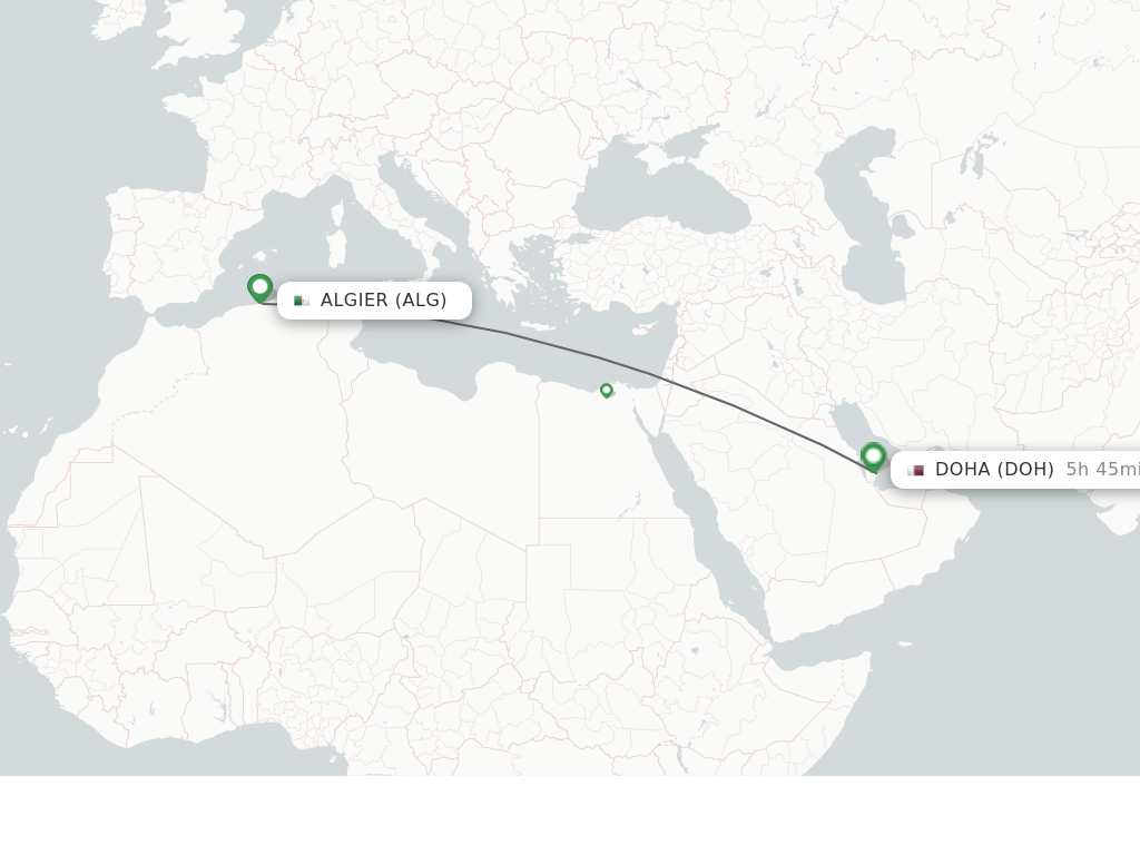 Flights from Algier to Doha route map