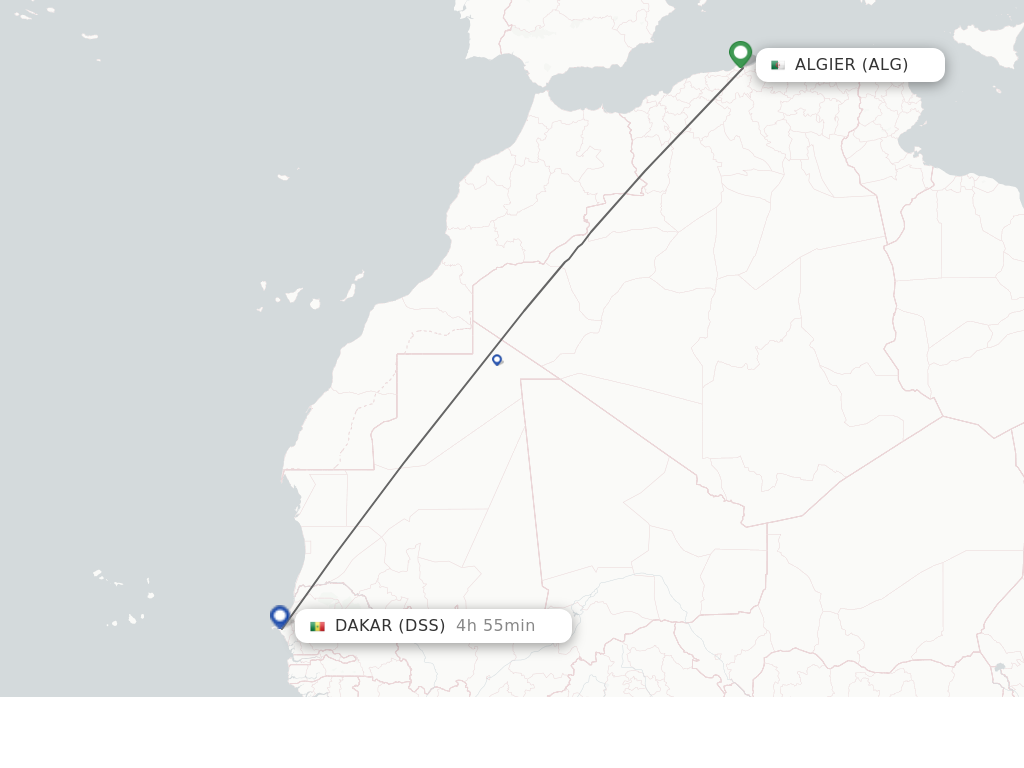 Flights from Algiers to Dakar route map