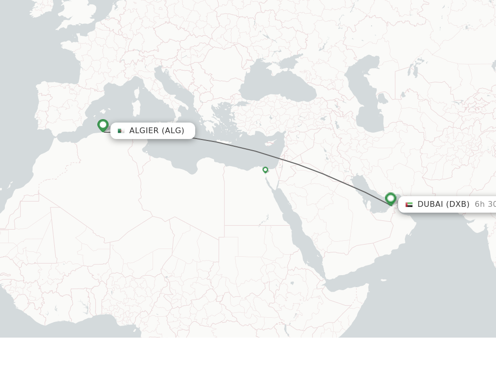 Flights from Algier to Dubai route map