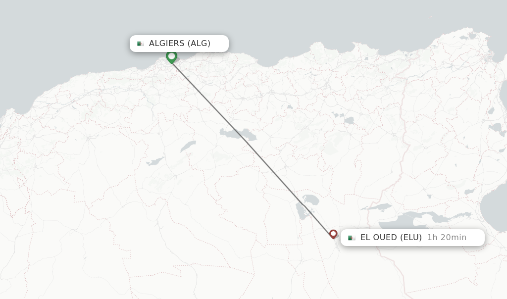 Flights from Algiers to El Oued route map