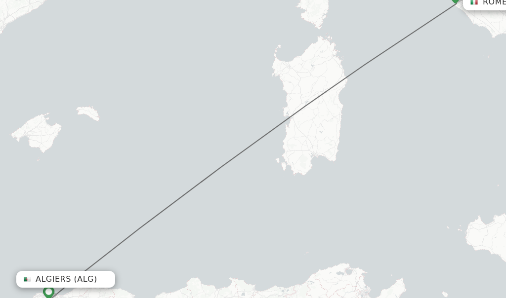 Flights from Algiers to Rome route map