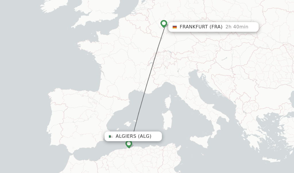 Flights from Algiers to Frankfurt route map