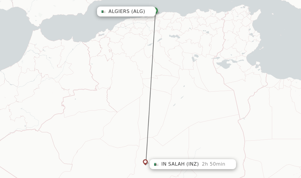 Flights from Algiers to In Salah route map