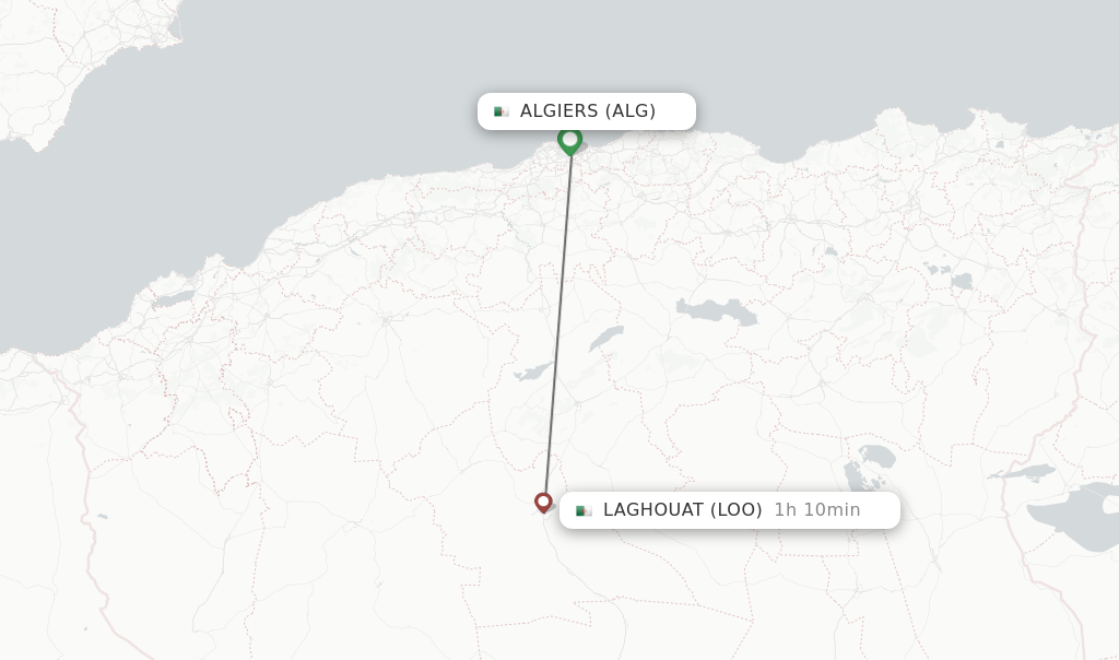 Flights from Algiers to Laghouat route map