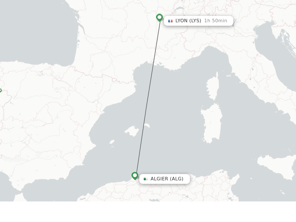Flights from Algier to Lyon route map