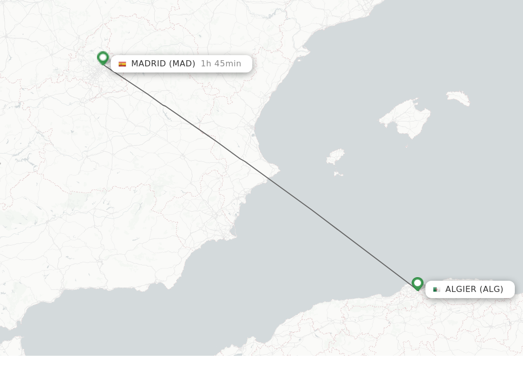 Flights from Algier to Madrid route map