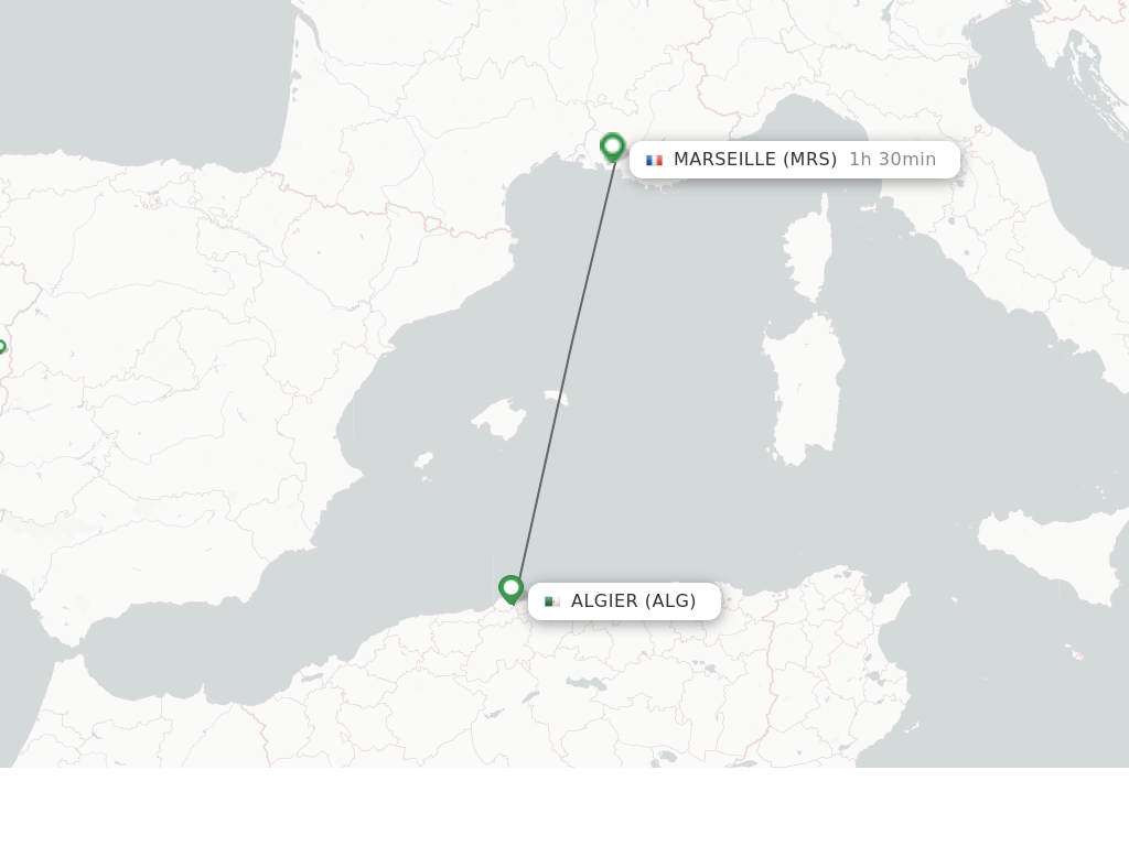 Flights from Algier to Marseille route map