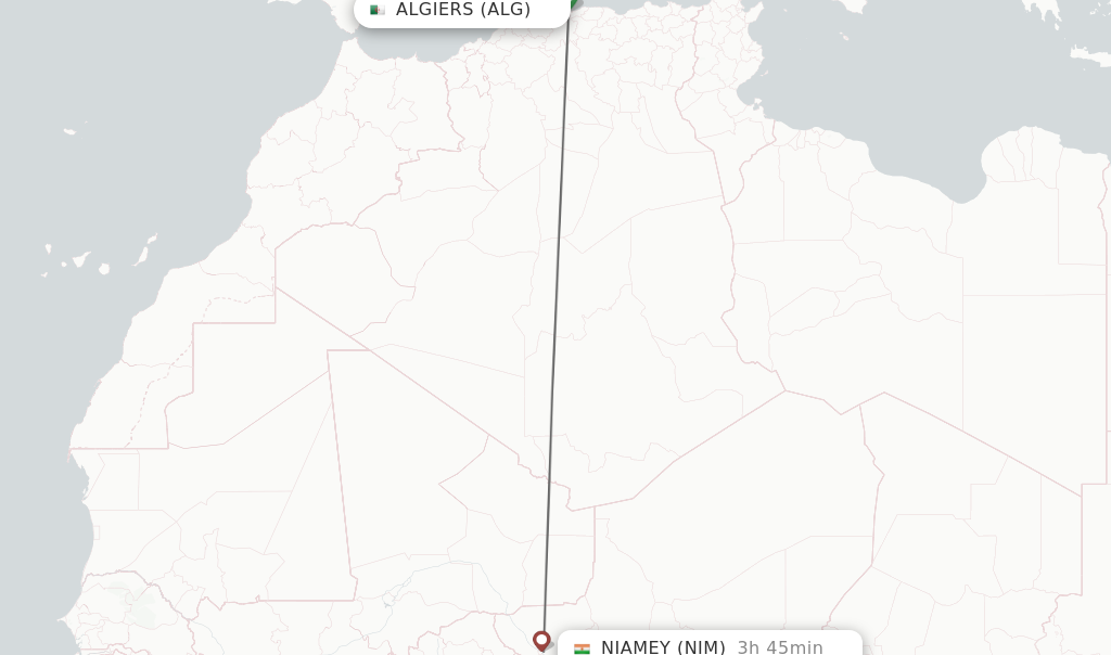 Flights from Algiers to Niamey route map
