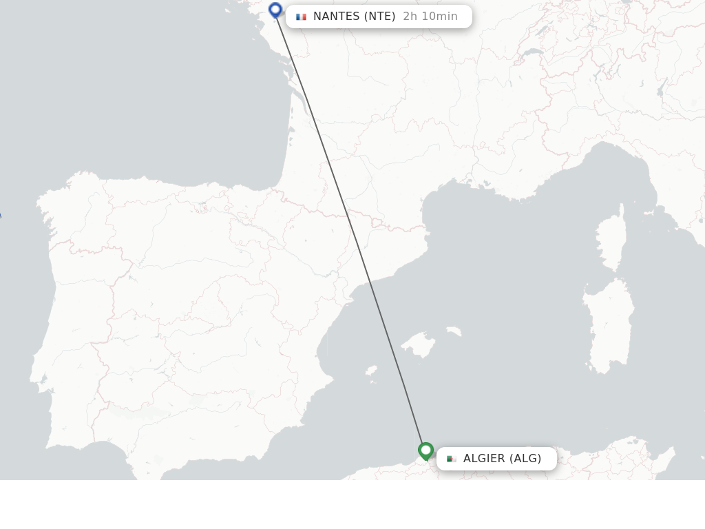 Flights from Algier to Nantes route map