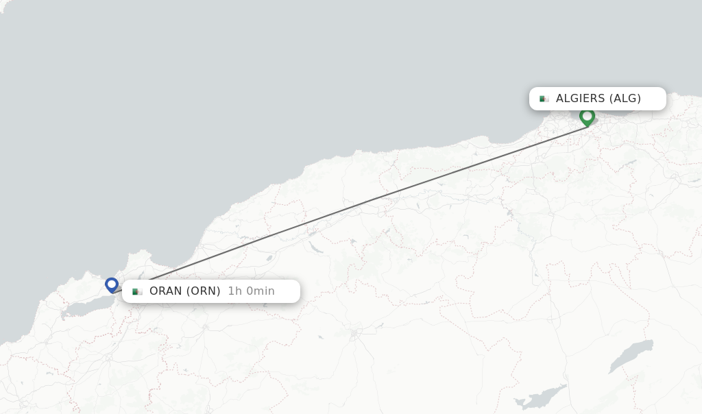 Flights from Algiers to Oran route map