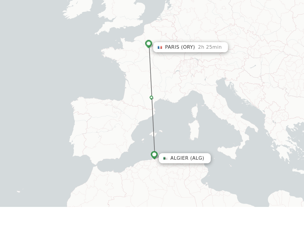 Flights from Algiers to Paris route map