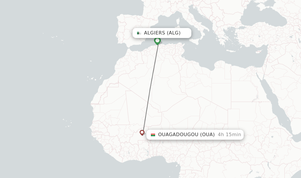 Flights from Algiers to Ouagadougou route map