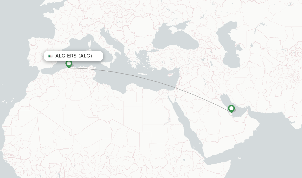 Route map with flights from Algiers with Qatar Airways