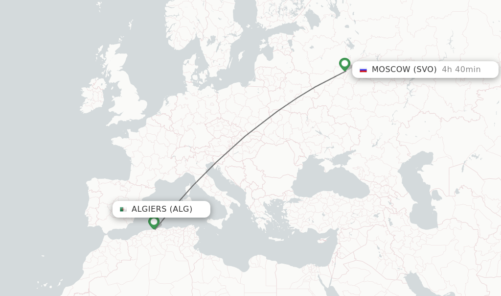 Flights from Algiers to Moscow route map