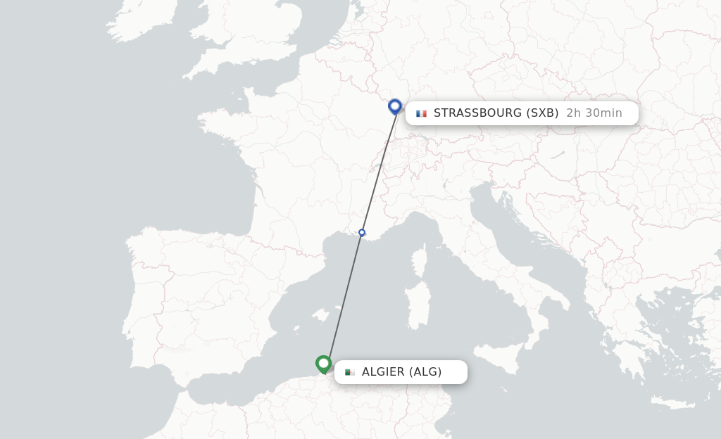 Flights from Algiers to Strasbourg route map