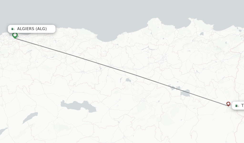 Flights from Algiers to Tebessa route map