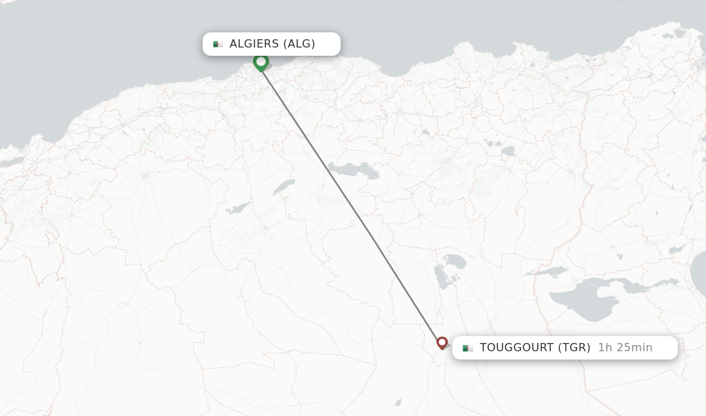 Flights from Algiers to Touggourt route map