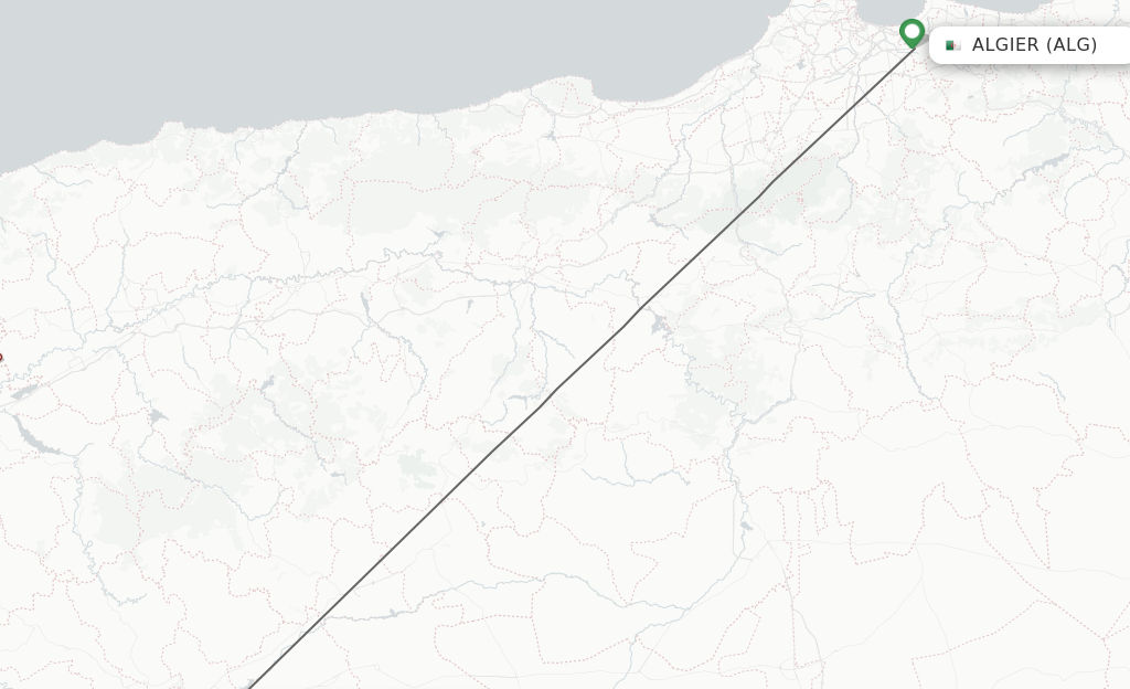 Flights from Algiers to Tiaret route map