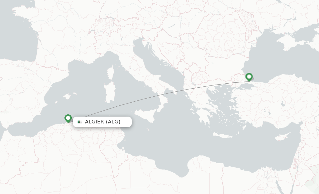Route map with flights from Algier with Turkish Airlines