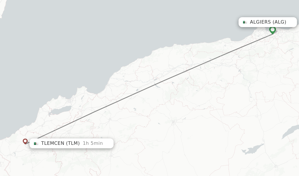 Flights from Algiers to Tlemcen route map