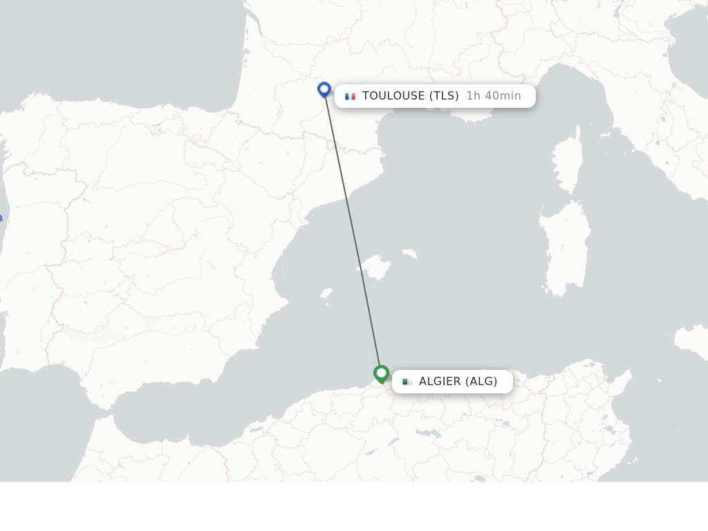 Flights from Algier to Toulouse route map