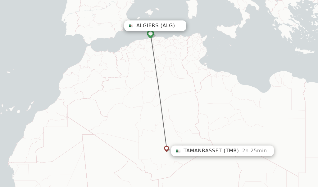 Flights from Algiers to Tamanrasset route map