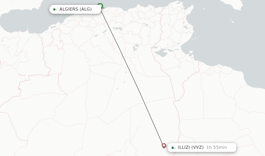 Flights from Algiers to Illizi route map