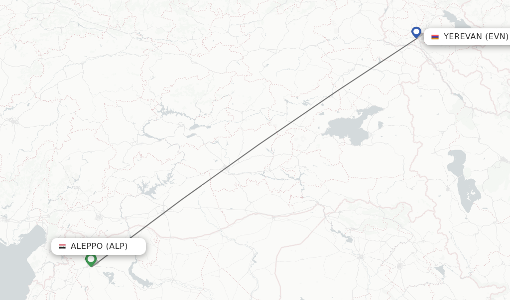 Flights from Aleppo to Yerevan route map